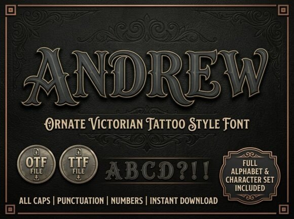 Andrew: Ornate Victorian Tattoo Style Font